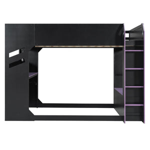 English Elm Full Size Gaming Loft Bed with Rgb Desk Drawers and Hanging Rod for Teen Rooms LT000288AAI