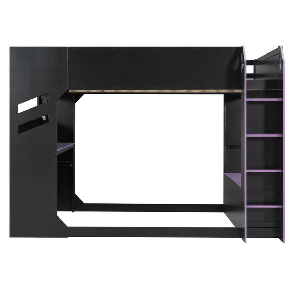 English Elm Full Size Gaming Loft Bed with Rgb Desk Drawers and Hanging Rod for Teen Rooms LT000288AAI