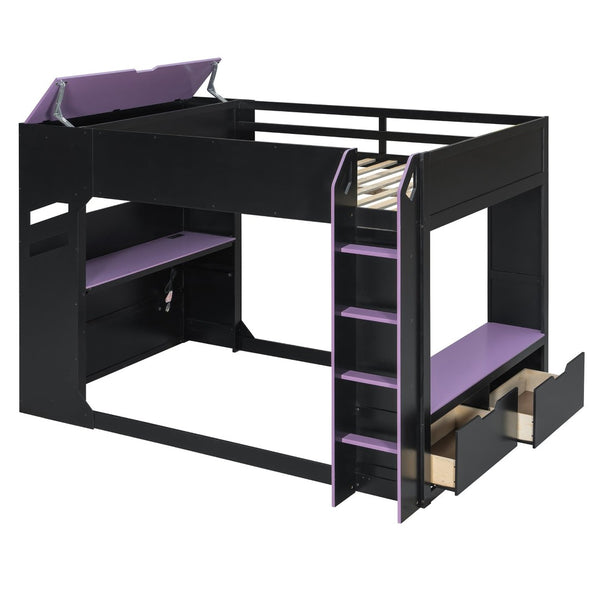 English Elm Full Size Gaming Loft Bed with Rgb Desk Drawers and Hanging Rod for Teen Rooms LT000288AAI
