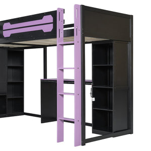 English Elm L-shaped Twin Bunk Gaming Bed with Rgb Lights Usb Ports Storage and Corner Space LT000295AAI