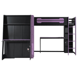 English Elm L-shaped Twin Bunk Gaming Bed with Rgb Lights Usb Ports Storage and Corner Space LT000295AAI