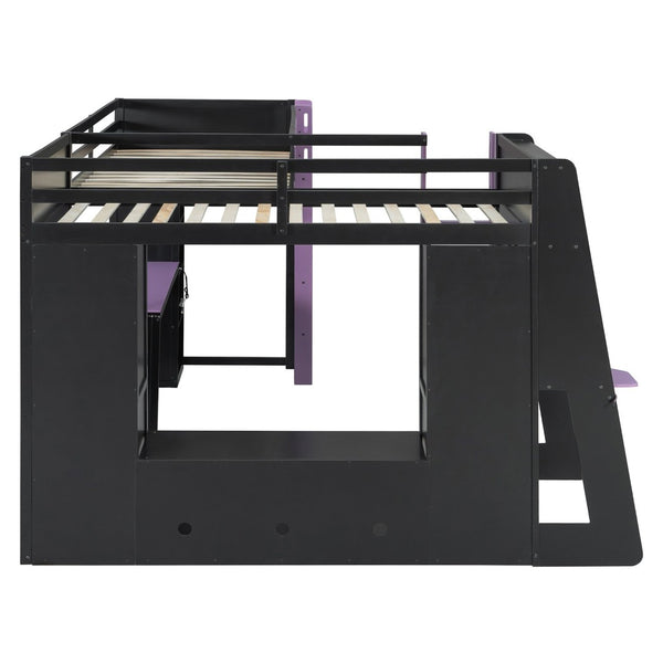 English Elm L-shaped Twin Bunk Gaming Bed with Rgb Lights Usb Ports Storage and Corner Space LT000295AAI