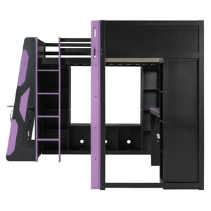 English Elm L-shaped Twin Bunk Gaming Bed with Rgb Lights Usb Ports Storage and Corner Space LT000295AAI