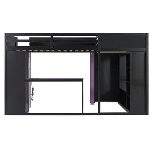 English Elm L-shaped Twin Bunk Gaming Bed with Rgb Lights Usb Ports Storage and Corner Space LT000295AAI