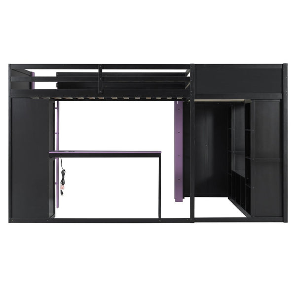English Elm L-shaped Twin Bunk Gaming Bed with Rgb Lights Usb Ports Storage and Corner Space LT000295AAI