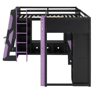 English Elm L-shaped Twin Bunk Gaming Bed with Rgb Lights Usb Ports Storage and Corner Space LT000295AAI