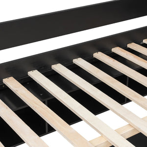 English Elm Full Size Ash Veneer Loft Bed with L Shaped Desk Drawers and Smart LED Lighting Black LT000326AAB