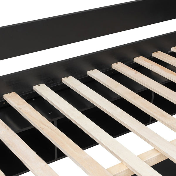 English Elm Full Size Ash Veneer Loft Bed with L Shaped Desk Drawers and Smart LED Lighting Black LT000326AAB