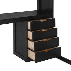 English Elm Full Size Ash Veneer Loft Bed with L Shaped Desk Drawers and Smart LED Lighting Black LT000326AAB