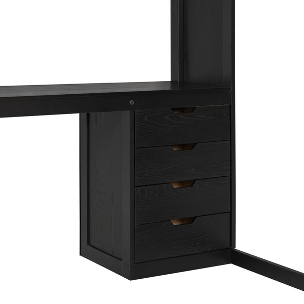 English Elm Full Size Ash Veneer Loft Bed with L Shaped Desk Drawers and Smart LED Lighting Black LT000326AAB