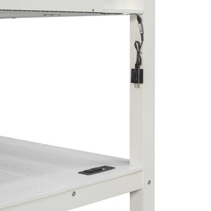 English Elm Full Size Ash Veneer Loft Bed with L Shaped Desk Drawers and Smart LED Lighting White LT000326AAK