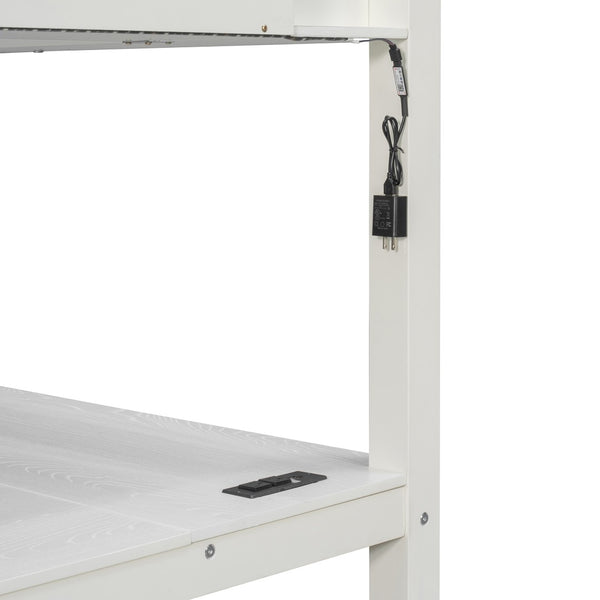 English Elm Full Size Ash Veneer Loft Bed with L Shaped Desk Drawers and Smart LED Lighting White LT000326AAK