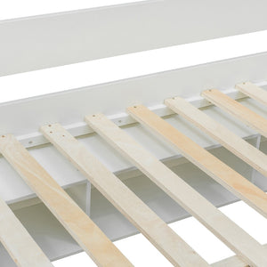 English Elm Full Size Ash Veneer Loft Bed with L Shaped Desk Drawers and Smart LED Lighting White LT000326AAK