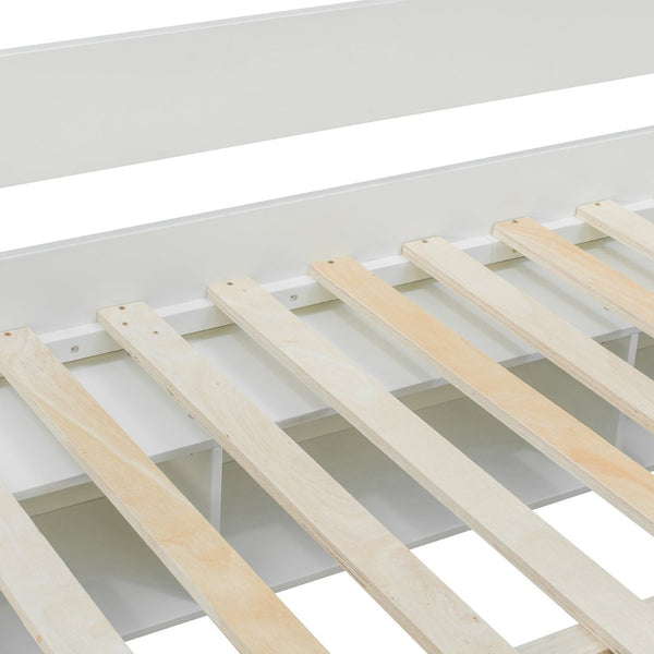English Elm Full Size Ash Veneer Loft Bed with L Shaped Desk Drawers and Smart LED Lighting White LT000326AAK