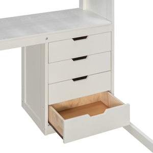 English Elm Full Size Ash Veneer Loft Bed with L Shaped Desk Drawers and Smart LED Lighting White LT000326AAK