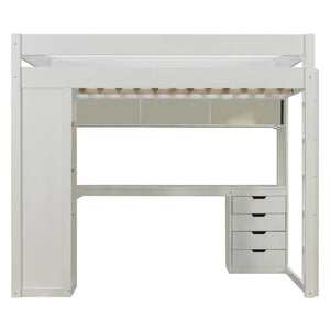 English Elm Full Size Ash Veneer Loft Bed with L Shaped Desk Drawers and Smart LED Lighting White LT000326AAK
