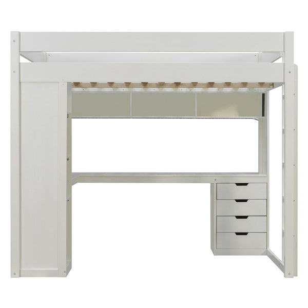 English Elm Full Size Ash Veneer Loft Bed with L Shaped Desk Drawers and Smart LED Lighting White LT000326AAK