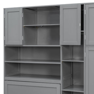 English Elm Twin Murphy Fold Down Wall Bed with Led Shelving Wardrobe and Overhead Cabinet Storage Gray LT000329AAE