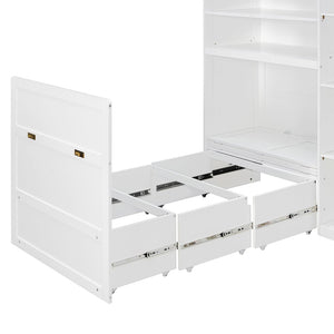English Elm Twin Murphy Fold Down Wall Bed with Led Shelving Wardrobe and Overhead Cabinet Storage White LT000329AAK
