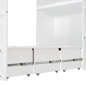 English Elm Twin Murphy Fold Down Wall Bed with Led Shelving Wardrobe and Overhead Cabinet Storage White LT000329AAK
