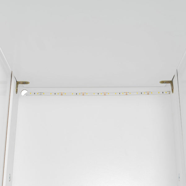 English Elm Twin Murphy Fold Down Wall Bed with Led Shelving Wardrobe and Overhead Cabinet Storage White LT000329AAK