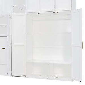 English Elm Twin Murphy Fold Down Wall Bed with Led Shelving Wardrobe and Overhead Cabinet Storage White LT000329AAK