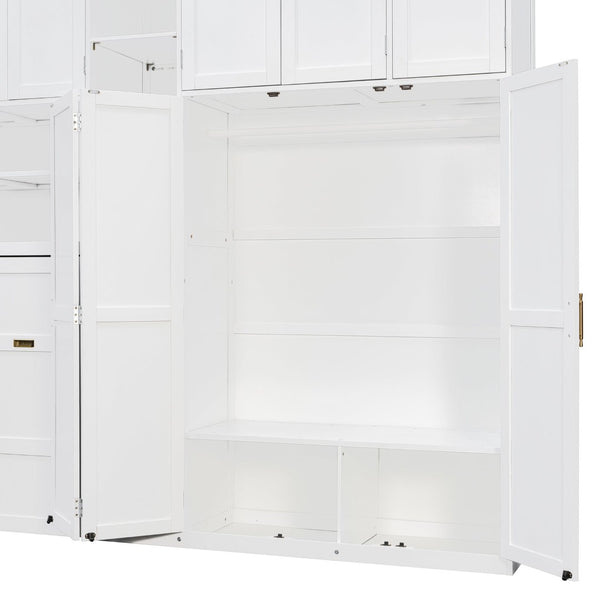 English Elm Twin Murphy Fold Down Wall Bed with Led Shelving Wardrobe and Overhead Cabinet Storage White LT000329AAK