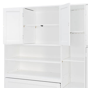 English Elm Twin Murphy Fold Down Wall Bed with Led Shelving Wardrobe and Overhead Cabinet Storage White LT000329AAK