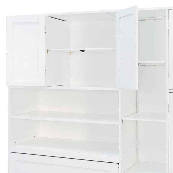 English Elm Twin Murphy Fold Down Wall Bed with Led Shelving Wardrobe and Overhead Cabinet Storage White LT000329AAK