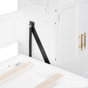 English Elm Full Size Murphy Wall Bed System with Desk Led Shelving Usb Charging and Glass Hutch White LT000330AAK
