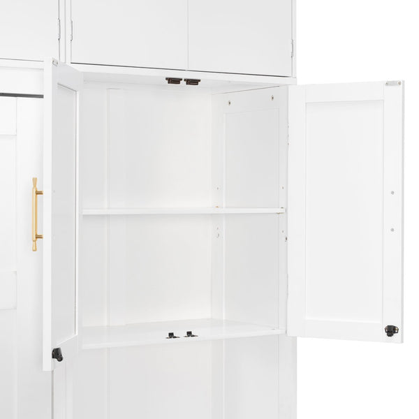 English Elm Full Size Murphy Wall Bed System with Desk Led Shelving Usb Charging and Glass Hutch White LT000330AAK