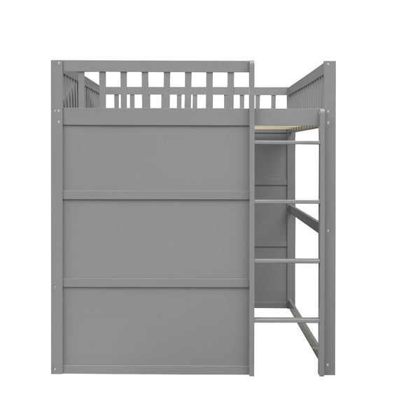 English Elm Full Size Loft Bed Solid Pine Frame with Guard Rails and Slanted Ladder for Kids Gray LT000337AAE-1