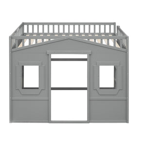 English Elm Full Size Loft Bed Solid Pine Frame with Guard Rails and Slanted Ladder for Kids Gray LT000337AAE-1