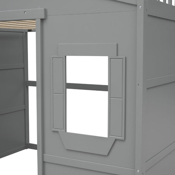 English Elm Full Size Loft Bed Solid Pine Frame with Guard Rails and Slanted Ladder for Kids Gray LT000337AAE-1