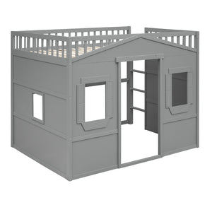 English Elm Full Size Loft Bed Solid Pine Frame with Guard Rails and Slanted Ladder for Kids Gray LT000337AAE-1