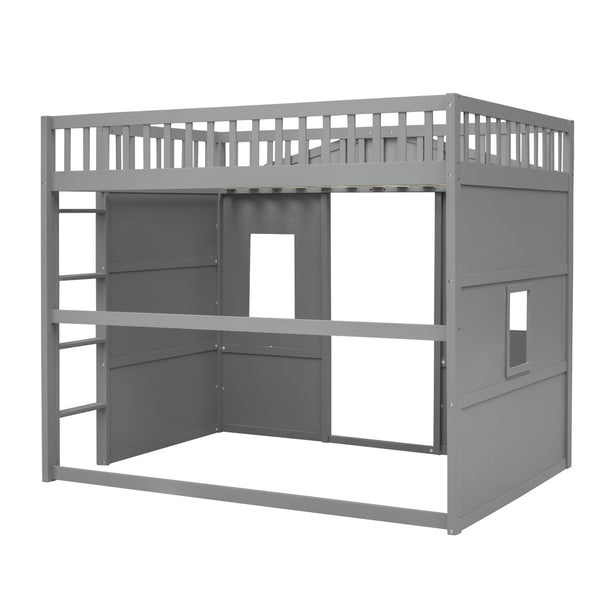 English Elm Full Size Loft Bed Solid Pine Frame with Guard Rails and Slanted Ladder for Kids Gray LT000337AAE-1