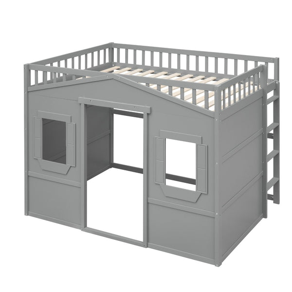 English Elm Full Size Loft Bed Solid Pine Frame with Guard Rails and Slanted Ladder for Kids Gray LT000337AAE-1