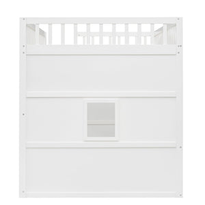English Elm Full Size Loft Bed Solid Pine Frame with Guard Rails and Slanted Ladder for Kids White LT000337AAK-1