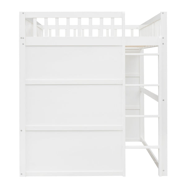English Elm Full Size Loft Bed Solid Pine Frame with Guard Rails and Slanted Ladder for Kids White LT000337AAK-1