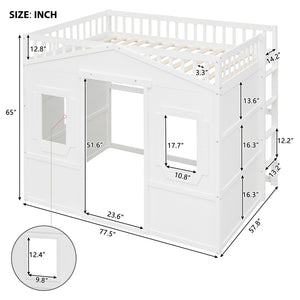 English Elm Full Size Loft Bed Solid Pine Frame with Guard Rails and Slanted Ladder for Kids White LT000337AAK-1