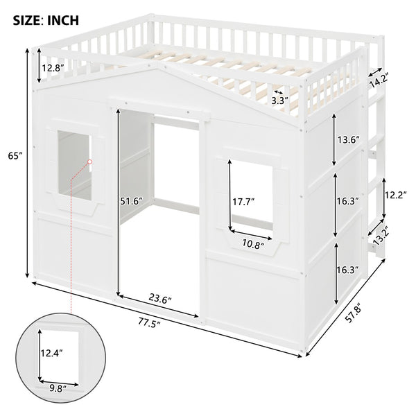 English Elm Full Size Loft Bed Solid Pine Frame with Guard Rails and Slanted Ladder for Kids White LT000337AAK-1