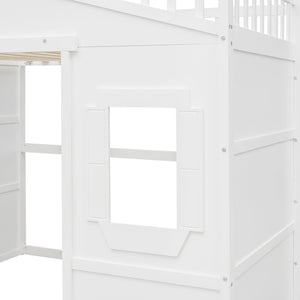 English Elm Full Size Loft Bed Solid Pine Frame with Guard Rails and Slanted Ladder for Kids White LT000337AAK-1