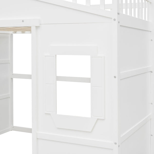 English Elm Full Size Loft Bed Solid Pine Frame with Guard Rails and Slanted Ladder for Kids White LT000337AAK-1