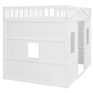 English Elm Full Size Loft Bed Solid Pine Frame with Guard Rails and Slanted Ladder for Kids White LT000337AAK-1