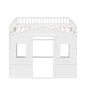 English Elm Full Size Loft Bed Solid Pine Frame with Guard Rails and Slanted Ladder for Kids White LT000337AAK-1