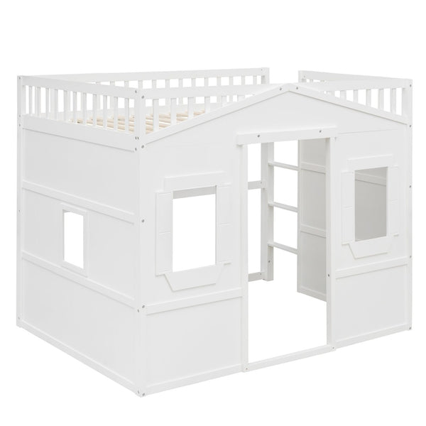 English Elm Full Size Loft Bed Solid Pine Frame with Guard Rails and Slanted Ladder for Kids White LT000337AAK-1