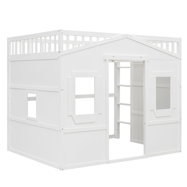 English Elm Full Size Loft Bed Solid Pine Frame with Guard Rails and Slanted Ladder for Kids White LT000337AAK-1