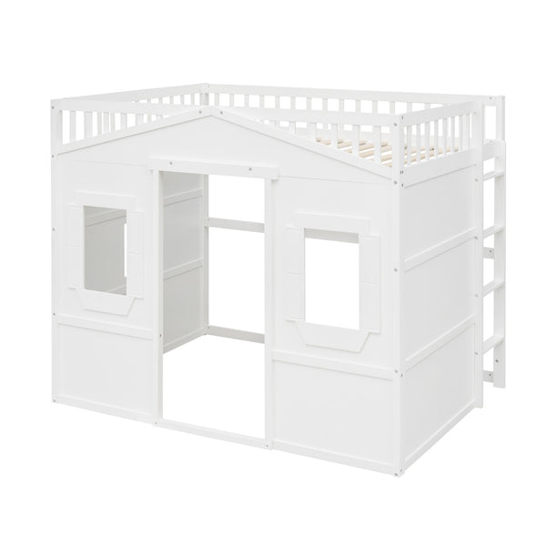 English Elm Full Size Loft Bed Solid Pine Frame with Guard Rails and Slanted Ladder for Kids White LT000337AAK-1
