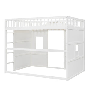 English Elm Full Size Loft Bed Solid Pine Frame with Guard Rails and Slanted Ladder for Kids White LT000337AAK-1
