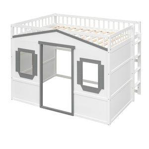 English Elm Full Size Loft Bed Solid Pine Frame with Guard Rails and Slanted Ladder for Kids White+Gray Frame LT000337AAM-1